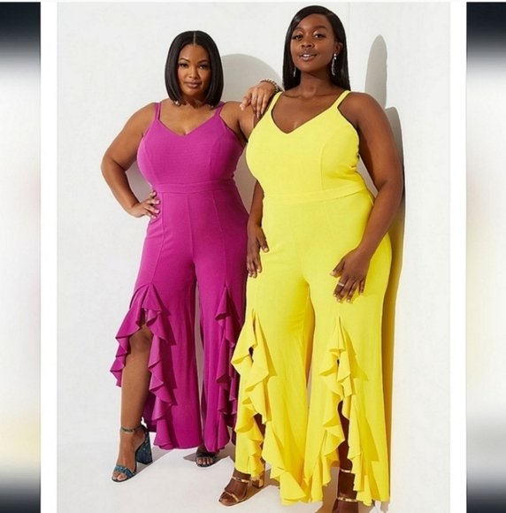 ⚘️NWT SYMPHONY 3X RUFFLE OPEN LEG JUMPSUIT - Picture 1 of 7